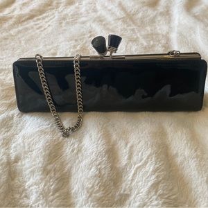 Aldo, clutch clasp evening retro style purse, black patent leather. Gently used